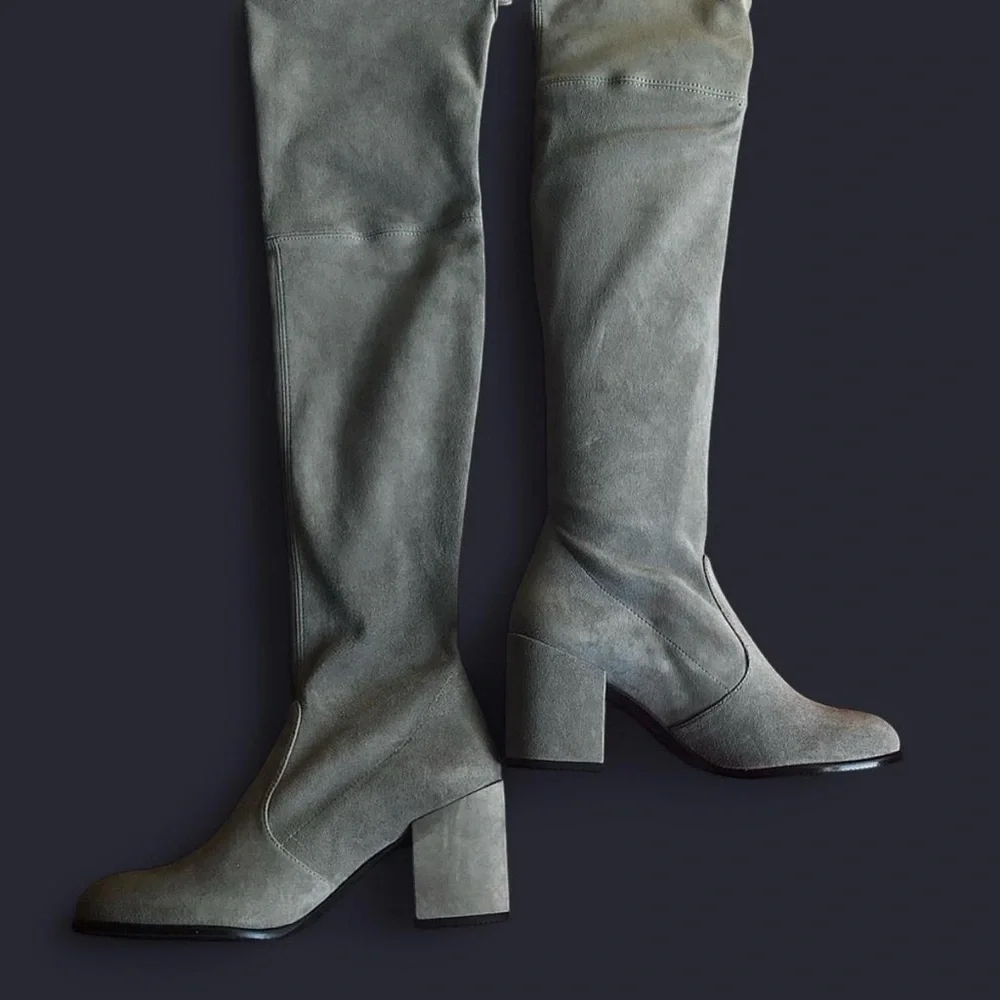 Stuart Weitzman Tieland Over the Knee Tall Flannel Grey Gray Suede Stretch Boots